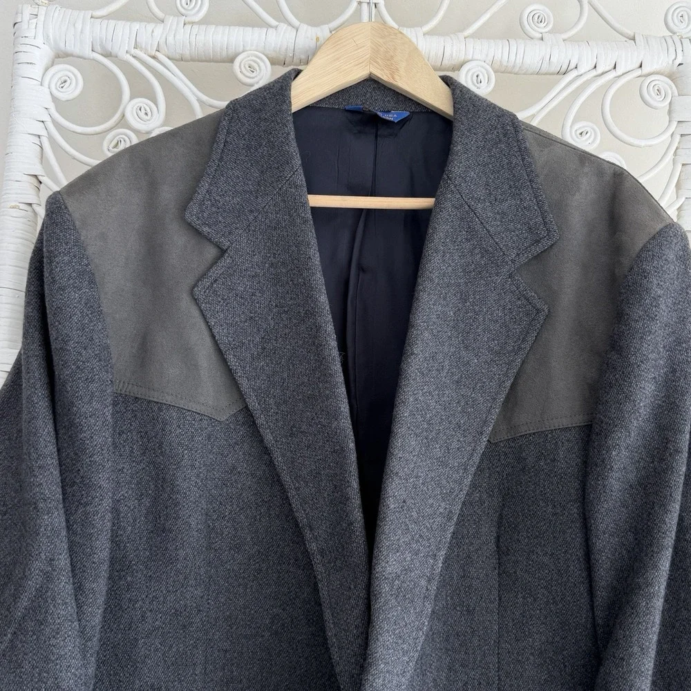 Pendleton Blazer Jacket Sz 48 Long Gray Sport Coat Wool Elbow Patch Smoking Hunt